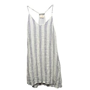 Allie Rose Linen Striped Sleeveless‎ Mini Dress Casual Summer Beach Cover Up